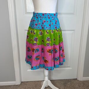 Ivy Jane Turquoise Pink Green Floral Tiered Skirt Small Knee Length Spring Fun